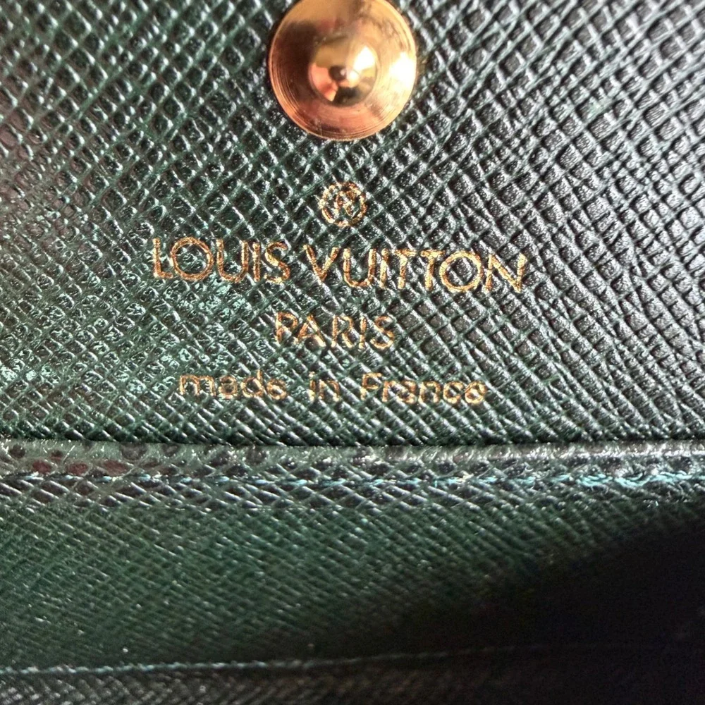 Louis Vuitton Vintage Green Taiga Leather Coin Purse Square Wallet OS